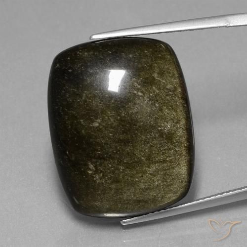 Obsidiana Negro Forma Cojín de 24,4 x 19,5mm de México, peso de 30.38 ct, piedra preciosa natural No tratado en Opaco Clarity, Obsidiana Cabujón forma Cojín de 1 pieza - Color: Negro con bronce, dureza Mohs de 5 - 5.5, Photo A