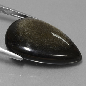 Obsidian Gemstone in 27.6 x 18.3 mm Size for Sale, Obsidian Stone in Black Gold Sheen Color