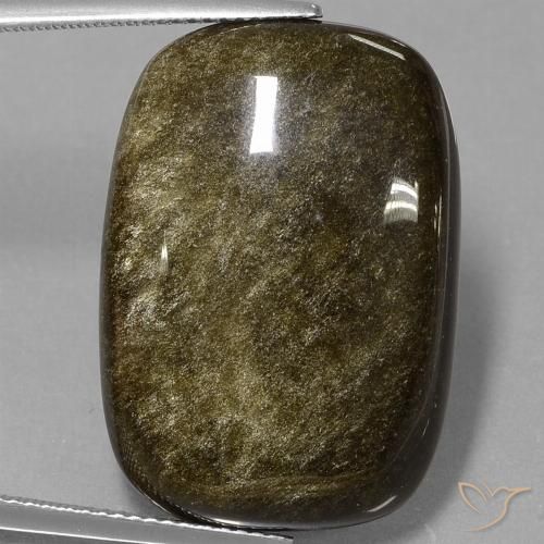 25.46ct Natural Black with Gold Sheen Obsidian, Cushion, Opaque