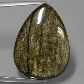 19.38 ct Gold Obsidian Gemstone, Obsidian Gem in Pear Cabochon Shape for Sale.