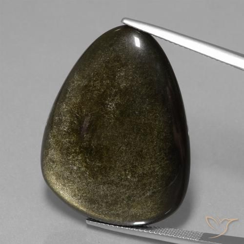 38.75ct Natural Black with Gold Sheen Obsidian, Trillion, Opaque
