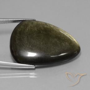 Obsidian Gemstone in 34.9 x 25.8 mm Size for Sale, Obsidian Stone in Black with Gold Sheen Color