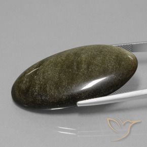 Obsidian Gemstone in 40.1 x 21.2 mm Size for Sale, Obsidian Stone in Black with Gold Sheen Color