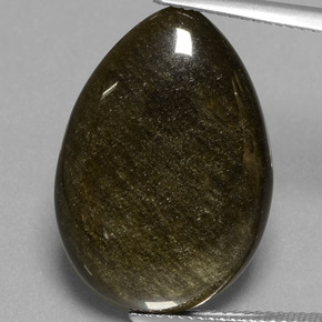 13.81 ct Gold Obsidian Gemstone, Obsidian Gem in Pear Cabochon Shape for Sale.