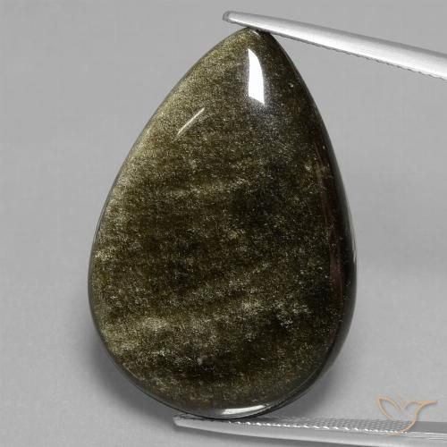 35.49 ct Pear Obsidian, 33.4 x 22.5 mm From Mexico, Photo A