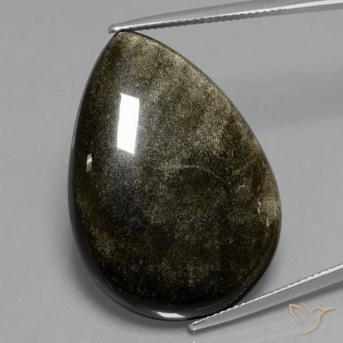 37.83 ct Pear Obsidian, 33.1 x 23.5 mm From Mexico, Photo A