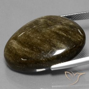 Obsidian Gemstone in 28.2 x 21.8 mm Size for Sale, Obsidian Stone in Black with Gold Sheen Color