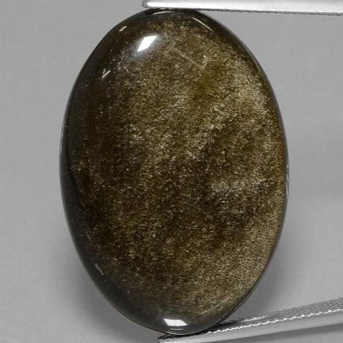 Obsidiana Dorado Cabujón Óvalo de 31,4 x 21,7mm de México, peso de 37.84 ct, piedra preciosa natural No tratado en claridad Opaco, Obsidiana de 1 pieza - Color: Negro marrón, dureza Mohs de 5 - 5.5, Photo A