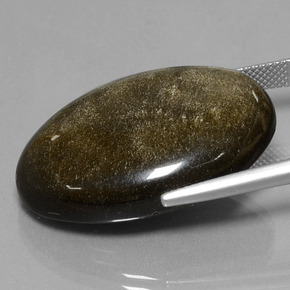 Obsidian Gemstone in 31.4 x 21.7 mm Size for Sale, Obsidian Stone in Brown Black Color