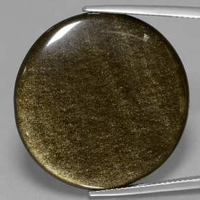 28.16 ct Gold Obsidian Gemstone, Obsidian Gem in Round Cabochon Shape for Sale.