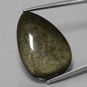28.31 ct Black Obsidian Gemstone, Obsidian Gem in Pear Cabochon Shape for Sale.