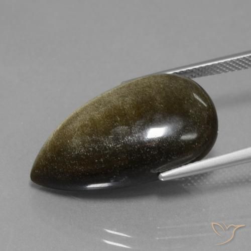 Obsidian Gemstone in 24.3 x 14.3 mm Size for Sale, Obsidian Stone in Black with Gold Sheen Color
