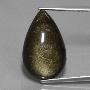 13.69 ct Black Obsidian Gemstone, Obsidian Gem in Pear Cabochon Shape for Sale.
