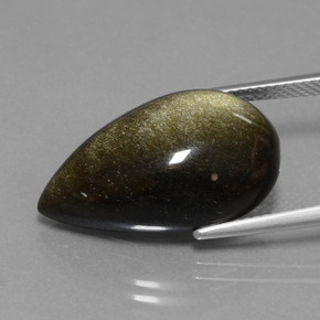 Obsidian Gemstone in 22.8 x 14.3 mm Size for Sale, Obsidian Stone in Black Gold Sheen Color