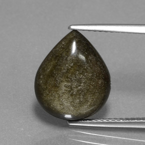 4.64 ct Gold Obsidian Gemstone, Obsidian Gem in Pear Cabochon Shape for Sale.