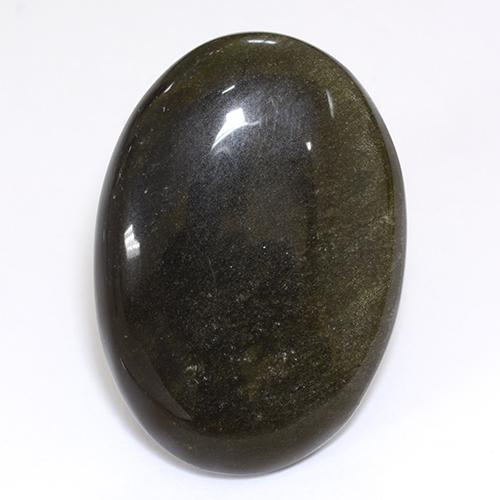 26.80 ct Black Obsidian Gemstone, Obsidian Gem in Oval Cabochon Shape for Sale.