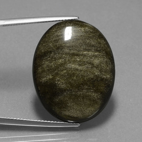 28.84 ct Black Obsidian Gemstone, Obsidian Gem in Oval Cabochon Shape for Sale.