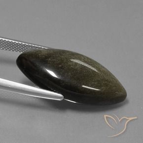 Obsidian Gemstone in 27.9 x 14 mm Size for Sale, Obsidian Stone in Black with Gold Sheen Color