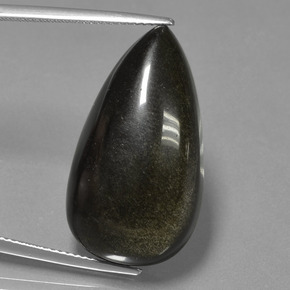 24.14 ct Black Obsidian Gemstone, Obsidian Gem in Pear Cabochon Shape for Sale.