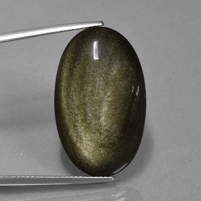 20.82 ct Gold Obsidian Gemstone, Obsidian Gem in Oval Cabochon Shape for Sale.