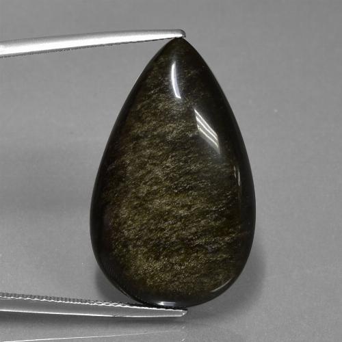 Schwarz mit Goldglanz Obsidian Edelstein - 23.5ct Birnen Cabochon (ID: 435209)