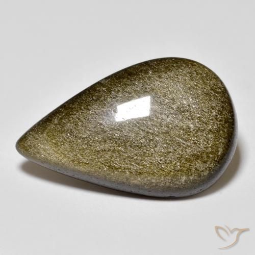 11.74ct Natural Black with Gold Sheen Obsidian, Pear Shape, Opaque