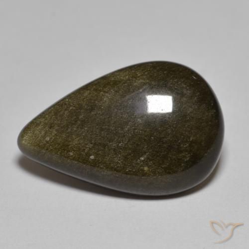 10.44ct Natural Black with Gold Sheen Obsidian, Pear Shape, Opaque
