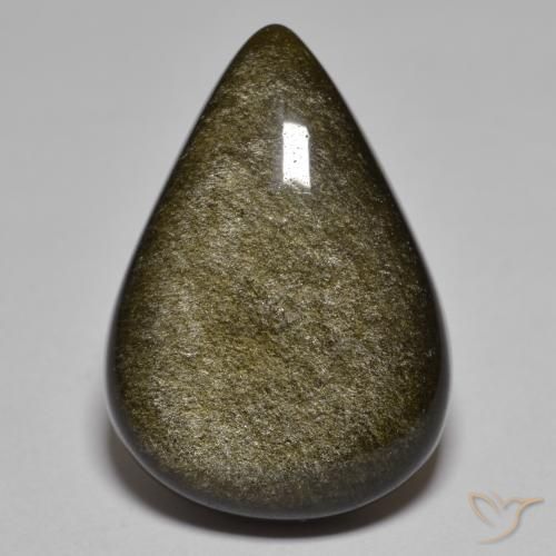Obsidiana Negro Cabujón Pera de 16.17 ct de Estados Unidos, dimensión 24,1 x 17mm, piedra preciosa natural No tratado, claridad Opaco, Obsidiana de 1 pieza en color Negro con bronce, dureza Mohs de 5 - 5.5, Photo A
