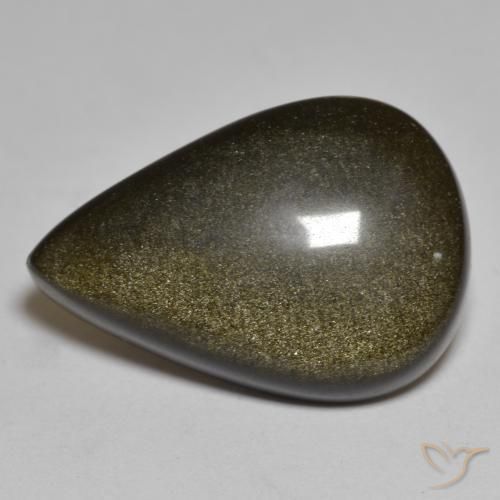 15.09ct Natural Black with Gold Sheen Obsidian, Pear Shape, Opaque