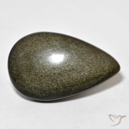 19.39ct Natural Black with Gold Sheen Obsidian, Pear Shape, Opaque
