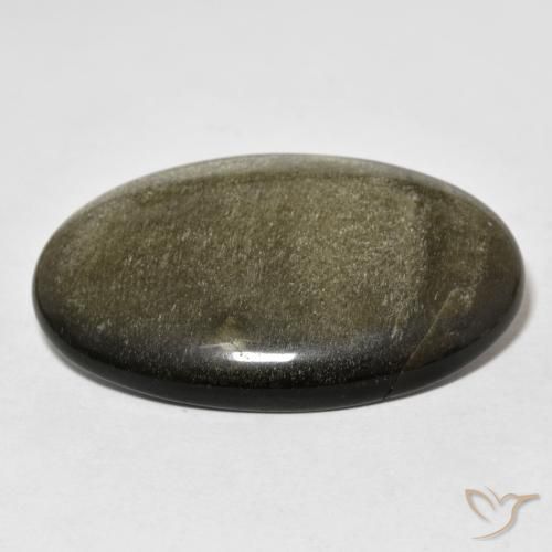 Obsidian Gemstone in 31.8 x 18.9 mm Size for Sale, Obsidian Stone in Black with Gold Sheen Color