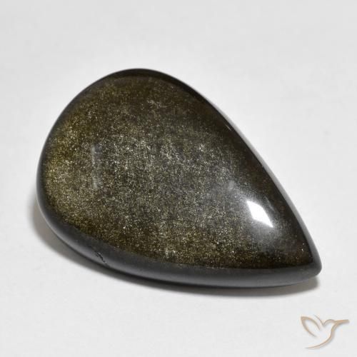 18.27ct Natural Black with Gold Sheen Obsidian, Pear Shape, Opaque
