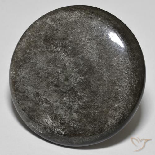37.03 ct Gray Obsidian Stone, Natural Obsidian in Round Cabochon Shape for Sale
