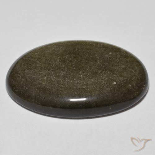 Obsidian Gemstone in 32.8 x 22 mm Size for Sale, Obsidian Stone in Black with Gold Sheen Color