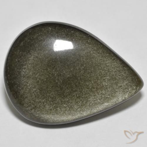 23.49ct Natural Black with Gold Sheen Obsidian, Pear Shape, Opaque
