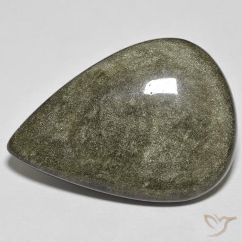 34.05ct Natural Black with Gold Sheen Obsidian, Pear Shape, Opaque