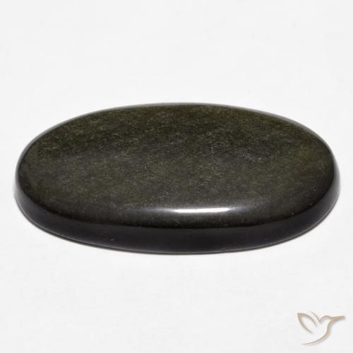 Obsidian Gemstone in 28.8 x 16.5 mm Size for Sale, Obsidian Stone in Black with Gold Sheen Color