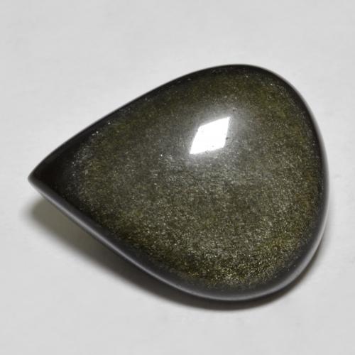 22,1 x 17,5mm schwarzer Obsidian im Birnen-Cabochon Schliff aus Mexiko, Gewicht 18,56 ct, Garantiert echter Edelstein in Opaque Reinheit, 1 Stück Obsidian - die Farbe ist Schwarz mit Goldglanz, Mohs-Härte von 5 - 5,5, Photo A