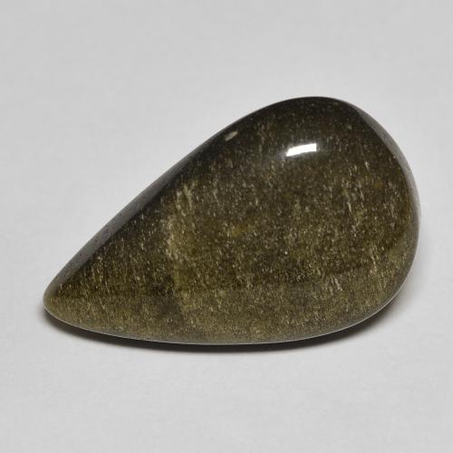 Obsidienne Noire pear cabochon 20,7 x 12,8mm des Etats-Unis, poids de 8,44 ct, pierre gemme naturelle Non traité de pureté Opaque , 1 pièce d'obsidienne, couleur : Noir avec reflets dorés, dureté de Mohs de 5 à 5.5, Photo A