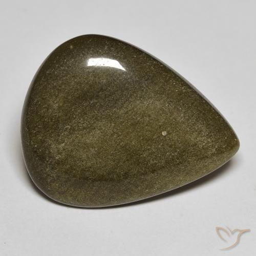 21,5 x 17,2mm birnenschliff schwarzer Obsidian aus den USA, Gewicht von 9,17 ct, natürlicher Edelstein in Opaque Reinheit, 1 Stück birnenschliff Obsidian - Farbe: Schwarz mit Goldglanz, Mohs-Härte von 5 - 5,5, Photo A