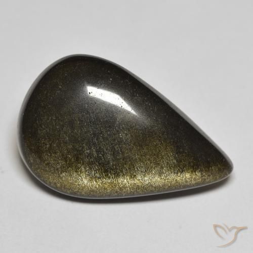 11.01ct Natural Black with Gold Sheen Obsidian, Pear Shape, Opaque