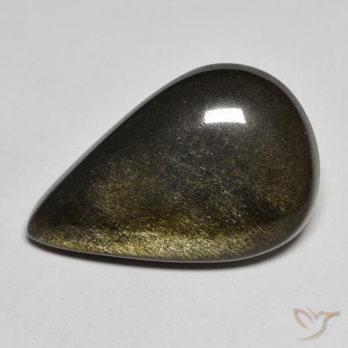 11.01 ct Black Obsidian Stone, Natural Obsidian in Pear Cabochon Shape for Sale