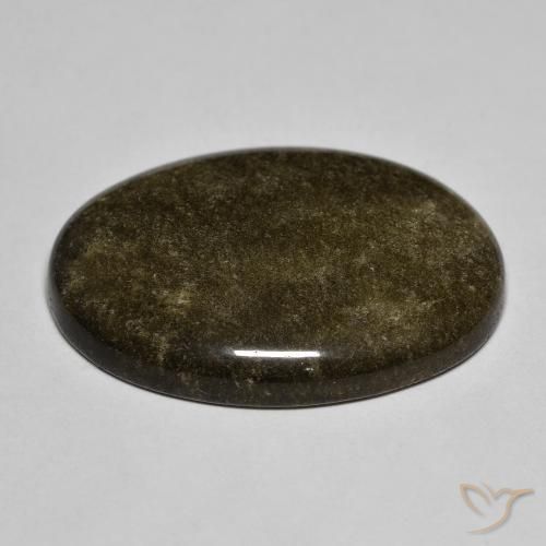 Obsidian Gemstone in 26.1 x 18.9 mm Size for Sale, Obsidian Stone in Black with Gold Sheen Color