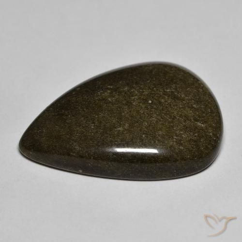Obsidian Gemstone in 26.4 x 18.7 mm Size for Sale, Obsidian Stone in Black with Gold Sheen Color