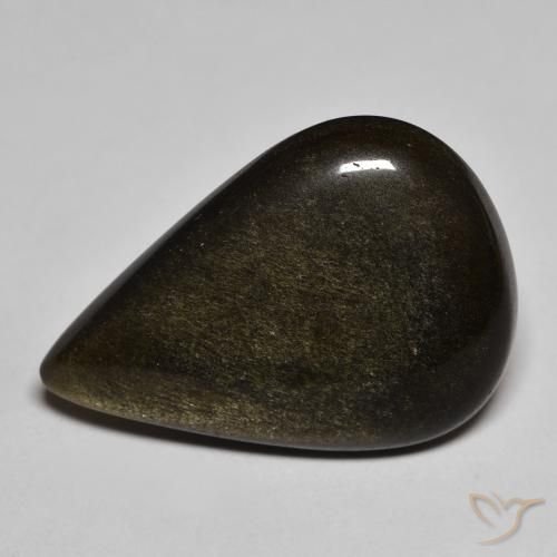 23,7 x 16,9mm schwarzer Obsidian im Birnen-Cabochon Schliff aus den USA, Gewicht 11,37 ct, Garantiert echter Edelstein in Opaque Reinheit, 1 Stück Obsidian - die Farbe ist Schwarz mit Goldglanz, Mohs-Härte von 5 - 5,5, Photo A