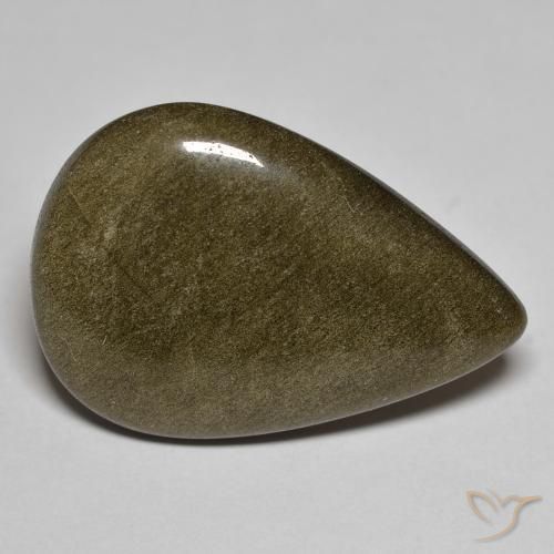15.24ct Natural Black with Gold Sheen Obsidian, Pear Shape, Opaque