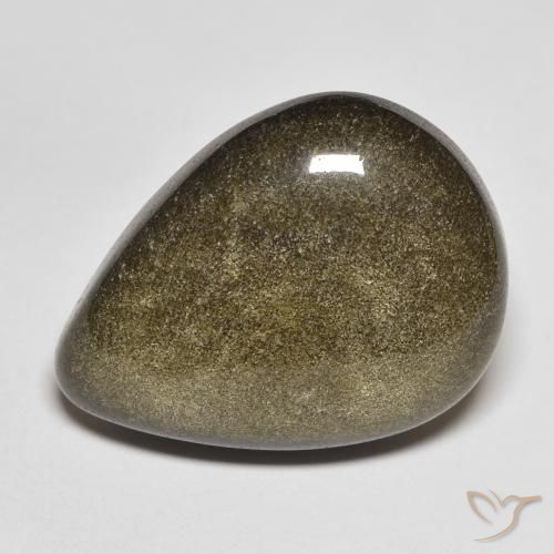 17.02ct Natural Black with Gold Sheen Obsidian, Pear Shape, Opaque