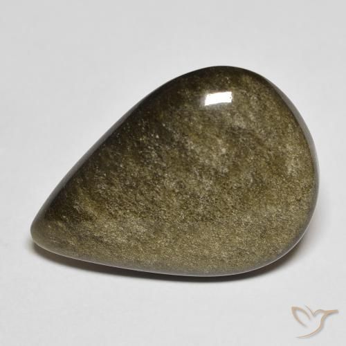 13.21ct Natural Black with Gold Sheen Obsidian, Pear Shape, Opaque