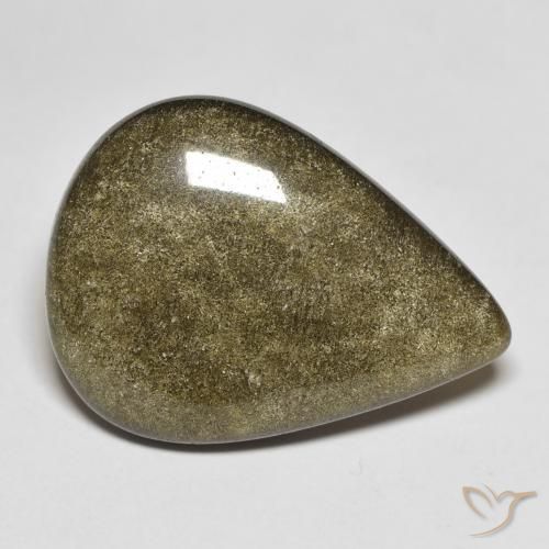 9.59 ct Black Obsidian Gemstone, Obsidian Gem in Pear Cabochon Shape for Sale.