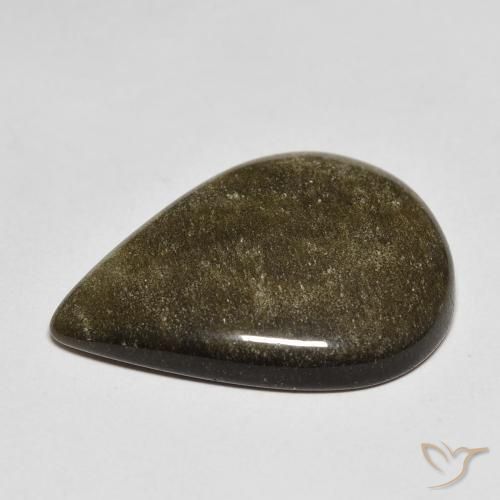 Obsidian Gemstone in 21.5 x 16 mm Size for Sale, Obsidian Stone in Black with Gold Sheen Color
